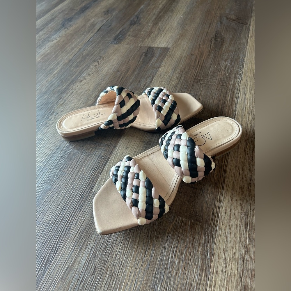 AGL Pink Sandals Braided Italian Leather size 8 1/2